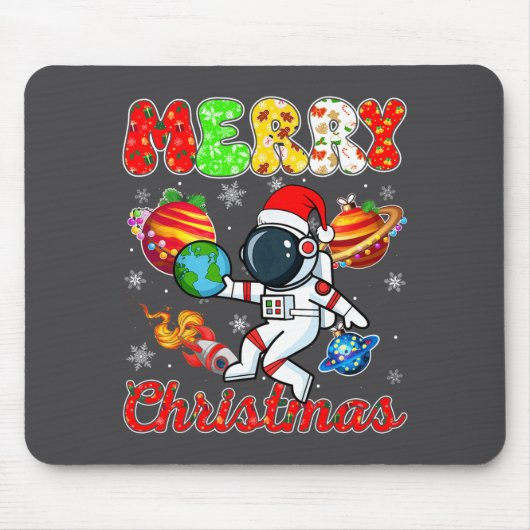 Merry Christmas Astronaut Santa Hat Snowflakes Tre Mousepad (Vorne)