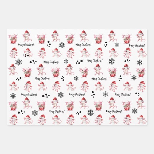Merry Christmas Axolotl Santa Wrapping Paper Sheet Geschenkpapier Set (Vorderseite 3)