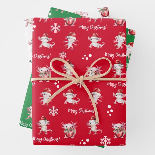 Merry Christmas Axolotl Santa Wrapping Paper Sheet Geschenkpapier Set (Beispiel)