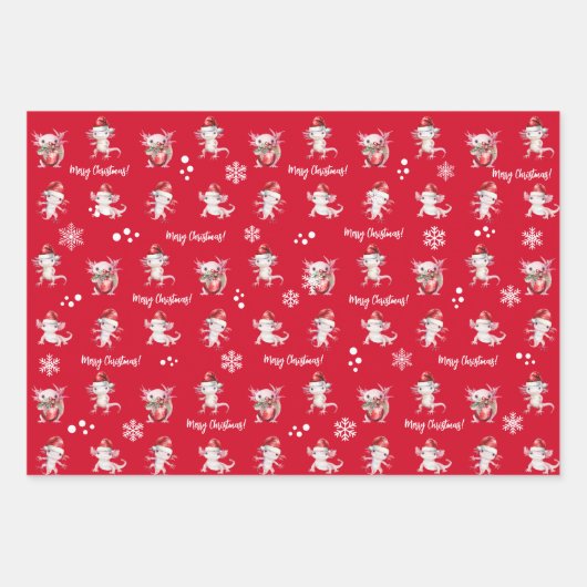 Merry Christmas Axolotl Santa Wrapping Paper Sheet Geschenkpapier Set (Vorderseite)