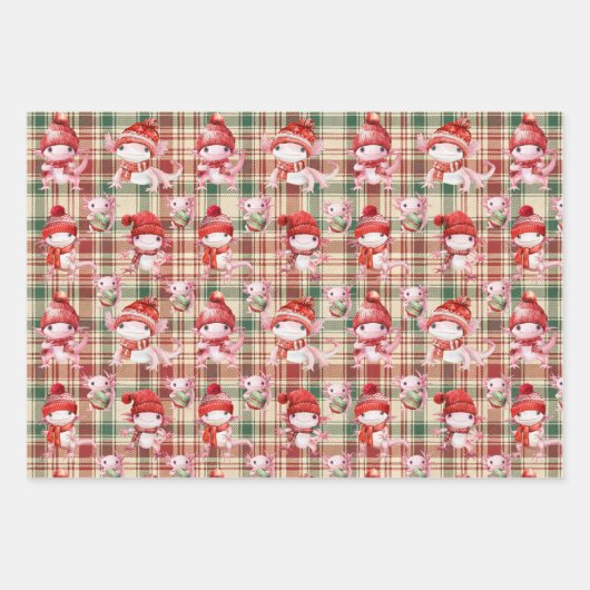 Merry Christmas Axolotl Wrapping Paper Sheet Geschenkpapier Set (Vorderseite)