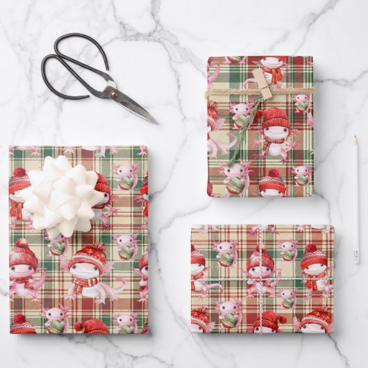 Merry Christmas Axolotl Wrapping Paper Sheet Geschenkpapier Set (Vorderseite)