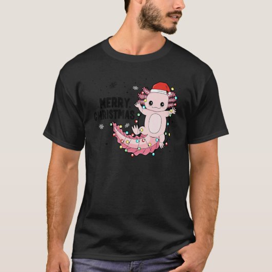 Merry Christmas Axolotl Xmas Lights Salamander T-Shirt (Vorderseite)