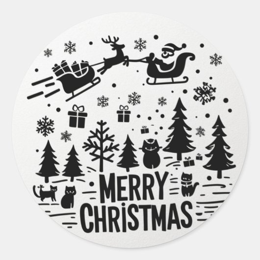 MERRY CHRISTMAS b&w clip art Runder Aufkleber (Vorderseite)