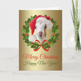 Merry Christmas Baby LaMancha Goat Kid Painting Feiertagskarte