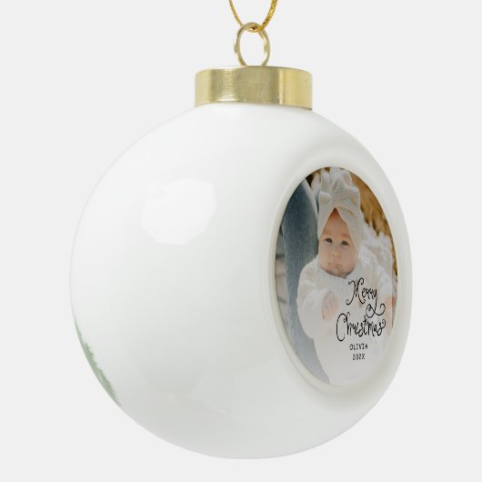 Merry Christmas Baby Photo Keramik Kugel-Ornament (Links)