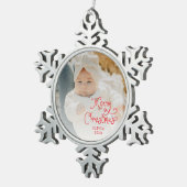 Merry Christmas Baby Photo Schneeflocken Zinn-Ornament (Rechts)