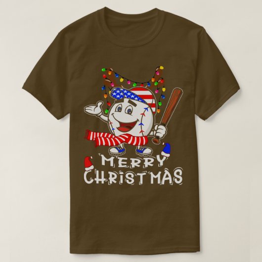 Merry Christmas Baseball Player Christmas Lights X T-Shirt (Design vorne)