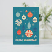 MERRY CHRISTMAS BAUBLES RETRO DANKESKARTE (Stehend Vorderseite)