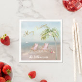 Merry Christmas Beach Flamingo Wreath einzigartig Serviette (Beispiel)