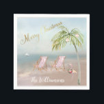 Merry Christmas Beach Flamingo Wreath einzigartig Serviette<br><div class="desc">Frohe Weihnachten an diesem schönen Watercolor Beach - friedliche und sanfte Szene mit zwei Liegestühlen - freundlicher Flamingo mit schönem Kranz - Palm mit ein paar Ornamenten. Alle Design-Fragen,  senden Sie einfach eine E-Mail an charmdesignstudio@rcn.com und wir freuen uns,  Ihnen zu helfen.</div>