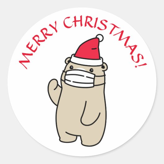 MERRY CHRISTMAS BEAR MIT MASK Round Sticker (Vorderseite)