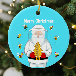 Merry Christmas Beekeeper Apiary Santa with Bees Keramik Ornament
