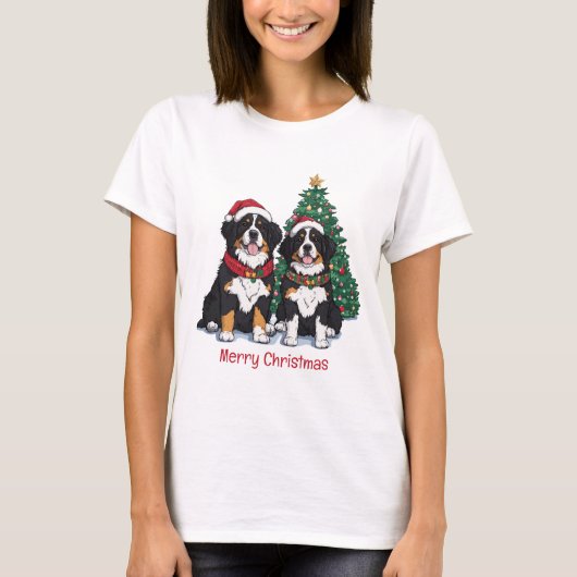 Merry Christmas Bernese Mountain Dogs T-Shirt (Vorderseite)