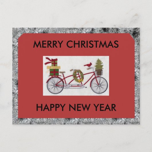 MERRY CHRISTMAS BICYCLE POSTCARD FEIERTAGSPOSTKARTE (Vorderseite)