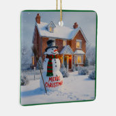 MERRY CHRISTMAS BIG SNOWMAN WINTER SCENE KERAMIKORNAMENT (Rechts)