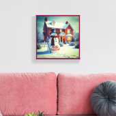 MERRY CHRISTMAS BIG SNOWMAN WINTER SCENE LEINWANDDRUCK (Insitu (Wohnzimmer))