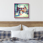 MERRY CHRISTMAS BIG SNOWMAN WINTER SCENE LEINWANDDRUCK (Insitu (Schlafzimmer))