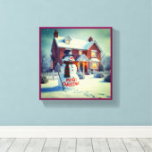 MERRY CHRISTMAS BIG SNOWMAN WINTER SCENE LEINWANDDRUCK (Insitu (Holzboden))