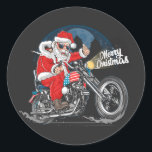 Merry Christmas Biker Santa Runder Aufkleber<br><div class="desc">Frohe Weihnachtsbiker Santa Classic Round Sticker Machen Sie Ihren einzigartigen Stilstift,  indem Sie für jeden Anlass individuelle Aufkleber erstellen! Von besonderer Post bis hinzu Bastel- und Fotoalben oder DIY-Projekten,  diese Aufkleber eignen sich ganz toll für viele verschiedene Verwendungsmöglichkeiten. Füge Deine eigenen Designs,  Muster,  Texte und Bilder hinzu!</div>