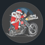 Merry Christmas Biker Santa Runder Aufkleber<br><div class="desc">Frohe Weihnachtsbiker Santa Classic Round Sticker Machen Sie Ihren einzigartigen Stilstift,  indem Sie für jeden Anlass individuelle Aufkleber erstellen! Von besonderer Post bis hinzu Bastel- und Fotoalben oder DIY-Projekten,  diese Aufkleber eignen sich ganz toll für viele verschiedene Verwendungsmöglichkeiten. Füge Deine eigenen Designs,  Muster,  Texte und Bilder hinzu!</div>