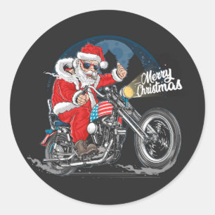Merry Christmas Biker Santa Runder Aufkleber