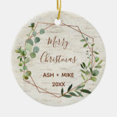 Merry Christmas Birch Eucalyptus Copper Foto Keramik Ornament (Vorne)