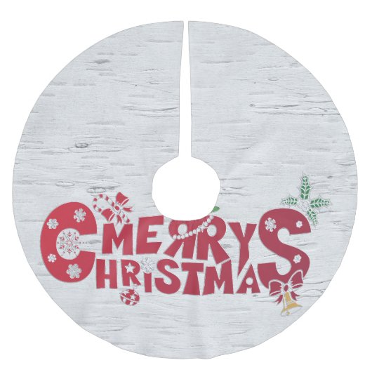 Merry Christmas Birch Tree Muster Polyester Weihnachtsbaumdecke (Vorderseite)