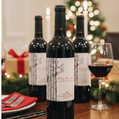 Merry Christmas Birch Trees and Red Cardinal Birds Weinetikett