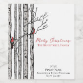Merry Christmas Birch Trees & Cardinal Birds White Weinetikett (Einzelnes Label)