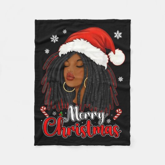 Merry Christmas Black African Girl Santa Hat Xmas  Fleecedecke (Vorderseite)