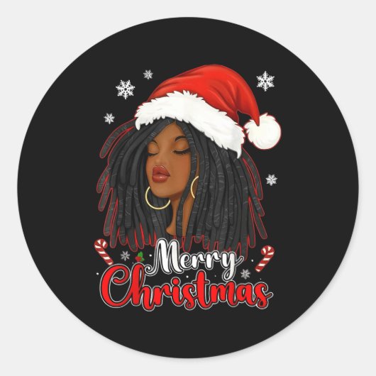Merry Christmas Black African Girl Santa Hat Xmas  Runder Aufkleber (Vorderseite)