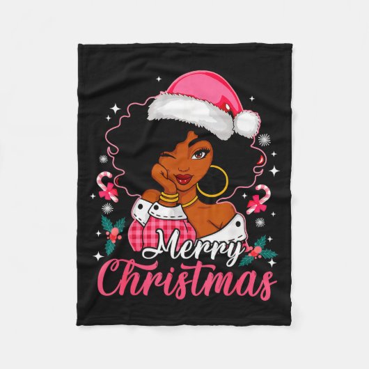 Merry Christmas Black Afro African American Girl S Fleecedecke (Vorderseite)
