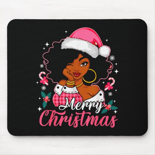 Merry Christmas Black Afro African American Girl S Mousepad (Vorne)