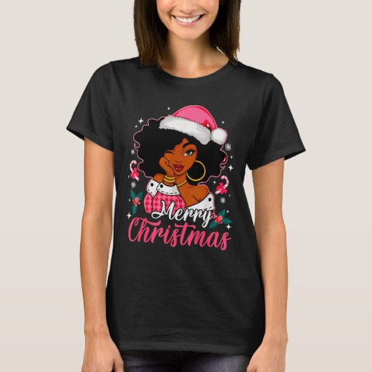Merry Christmas Black Afro African American Girl S T-Shirt (Vorderseite)