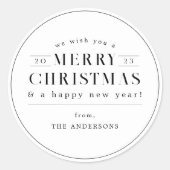 Merry Christmas Black and White Holiday Runder Aufkleber (Vorderseite)