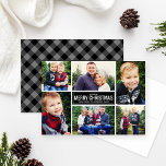 Merry Christmas Black Buffalo Plaid Photo Collage Feiertagskarte<br><div class="desc">Simple and modern style Christmas card features six (6) photos,  a custom holiday greeting,  and a charcoal gray and black buffalo check plaid pattern on the back side. Photos credit: Two Fish Photography www.twofishphoto.com</div>