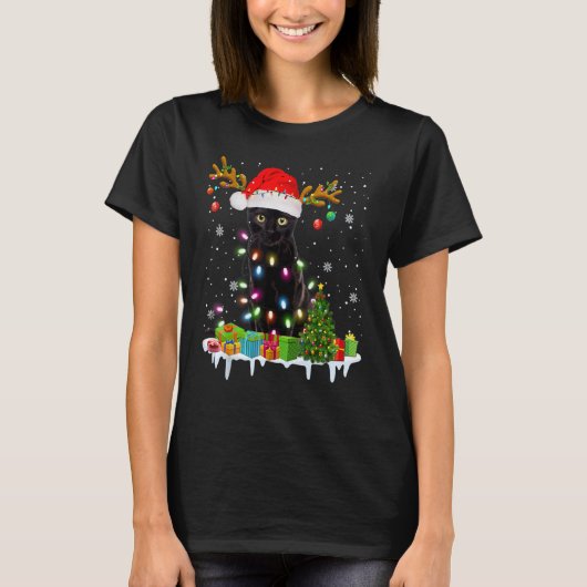 Merry Christmas Black Cats Santa Xmas Tree Reindee T-Shirt (Vorderseite)