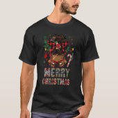Merry Christmas Black Girl Messy Bun Leopard Plaid T-Shirt (Vorderseite)