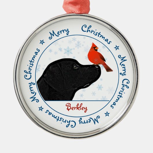 Merry Christmas Black Labrador Cardinal Dog Ornament Aus Metall (Vorne)