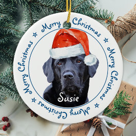 Merry Christmas Black Labrador Cute Santa Dog Keramik Ornament