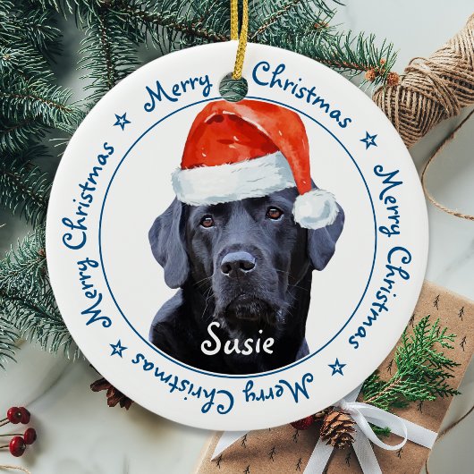 Merry Christmas Black Labrador Cute Santa Dog Keramik Ornament