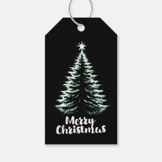 Merry Christmas Black & Mint Distressed Chic Tree Geschenkanhänger (Vorderseite)