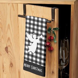 Merry Christmas Black & White Buffalo Plaid Angel Geschirrtuch