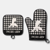 Merry Christmas Black & White Buffalo Plaid Angel Ofenhandschuh & Topflappen-Set (Vorderseite)
