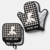 Merry Christmas Black & White Buffalo Plaid Angel Ofenhandschuh & Topflappen-Set (Vorderseite/Rückseite)