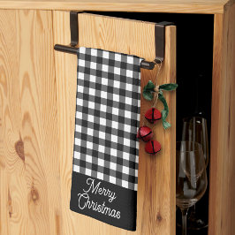 Merry Christmas Black & White Buffalo Plaid Geschirrtuch