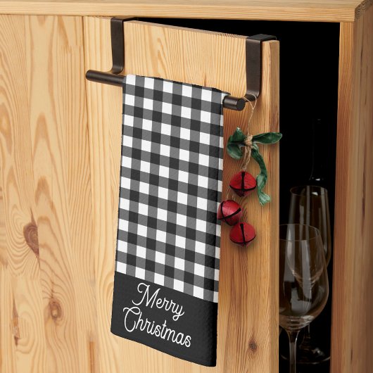 Merry Christmas Black & White Buffalo Plaid Geschirrtuch