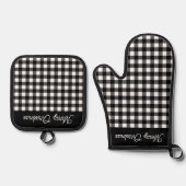 Merry Christmas Black & White Buffalo Plaid Ofenhandschuh & Topflappen-Set (Vorderseite)