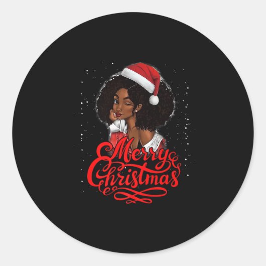 Merry Christmas Black Woman Santa Hat Funny Xmas P Runder Aufkleber (Vorderseite)
